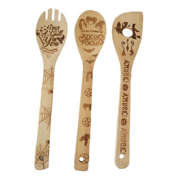 Set of 3 HOCUS POCUS HALLOWEEN wooden spoon and spatula NEW - Picture 1 of 2